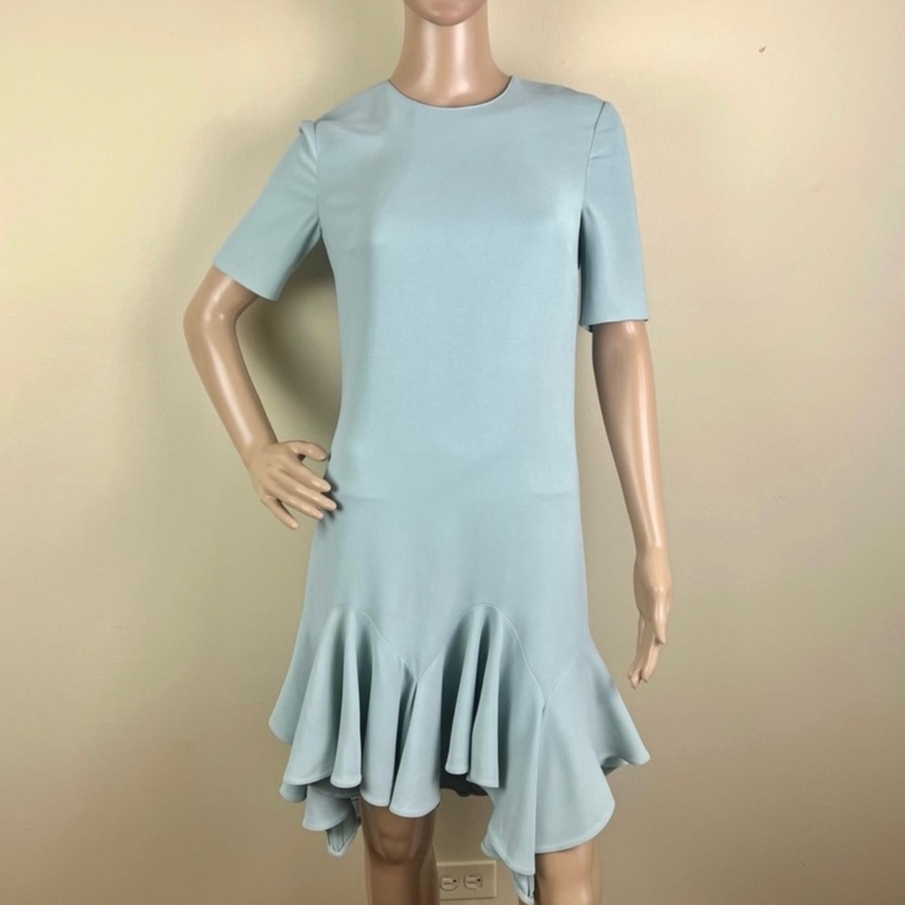 GIVENCHY BLUE ASYMMETRICAL RUFFLE MINI DRESS - Picture 2 of 11